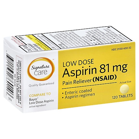 slide 1 of 1, Signature Care Low Dose Aspirin Tablets, 120 ct