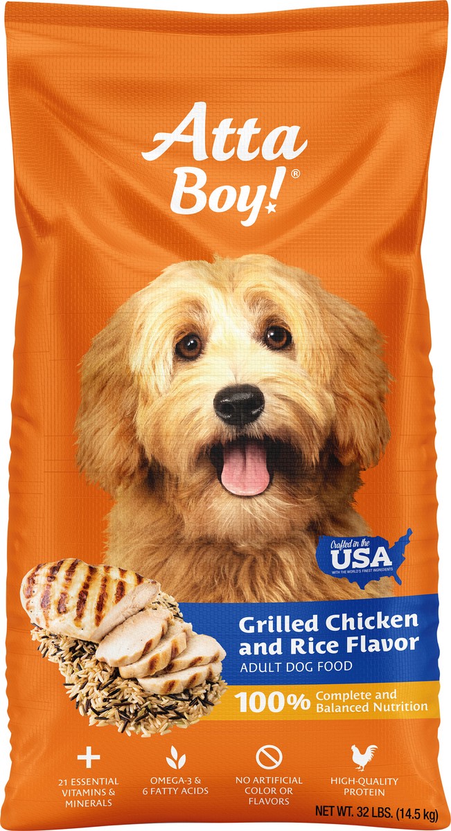 slide 4 of 8, Atta Boy! Adult Grilled Chicken and Rice Flavor Dog Food 32 lb, 32.5 lb