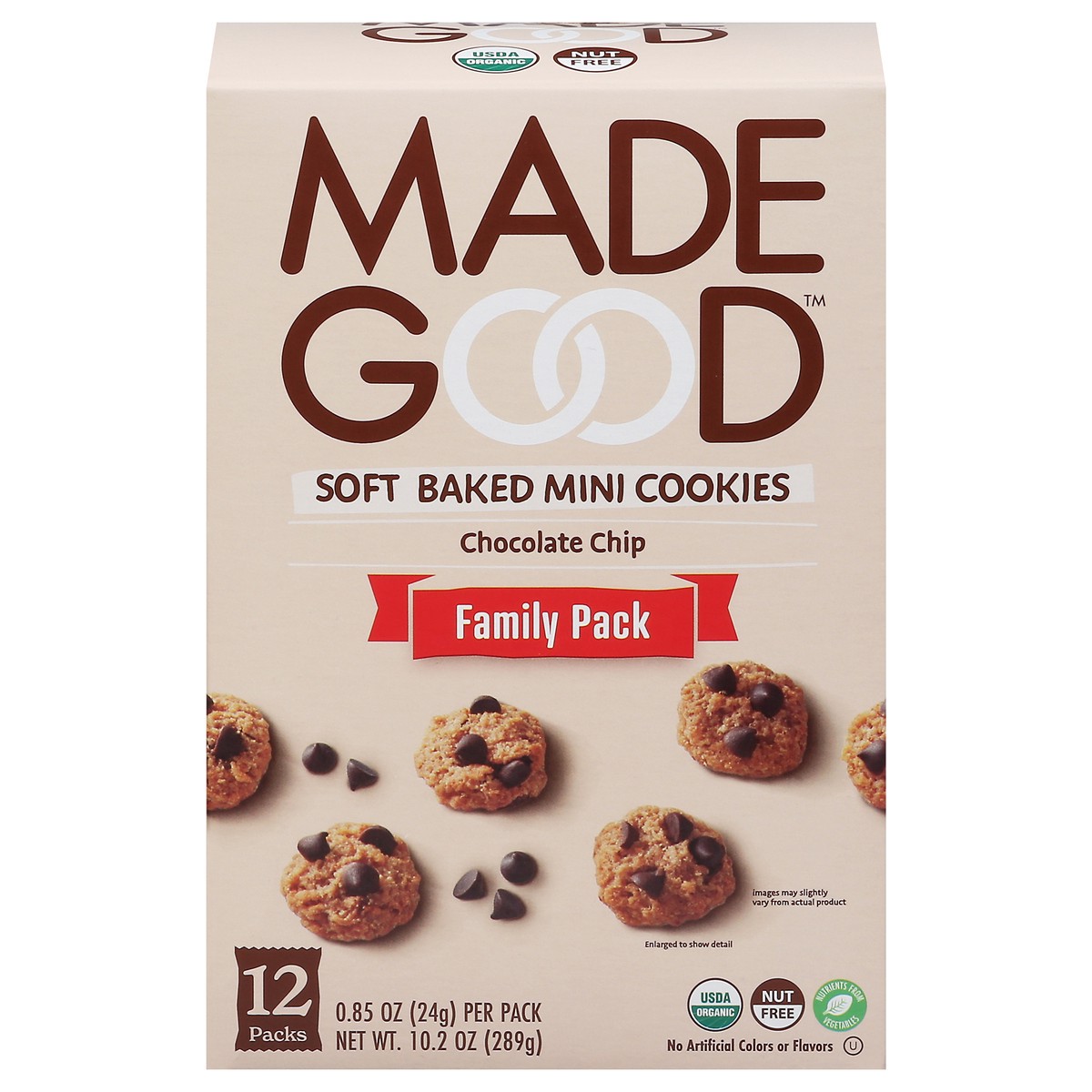 slide 1 of 5, MadeGood Soft Baked Chocolate Chip Cookies Mini Family Pack, 12 - 0.85 oz Packs, 12 ct