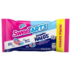 Sweetarts Gummy Halos Blue Punch, Strawberries & Cream Candy 3.5 oz