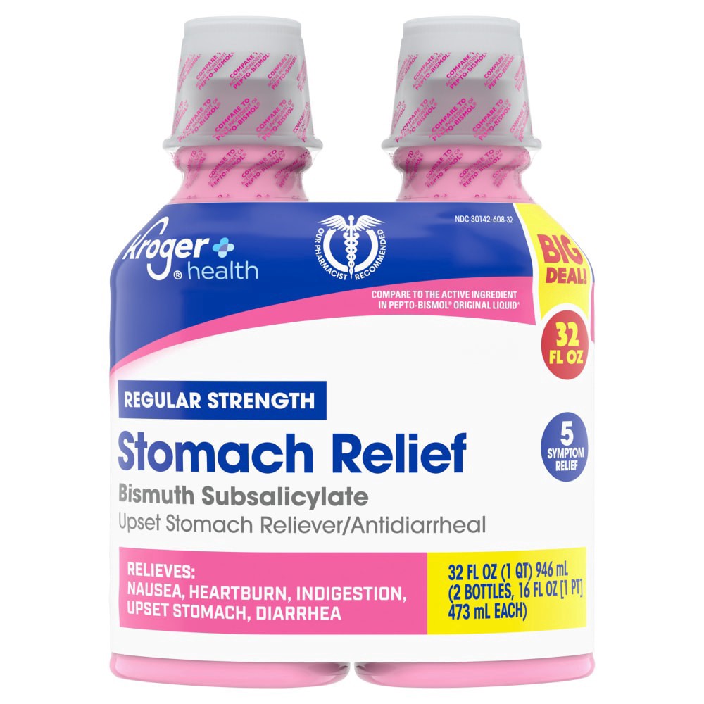 slide 1 of 1, Kroger® Health Regular Strength Stomach Relief Bottles, 2 ct; 16 fl oz