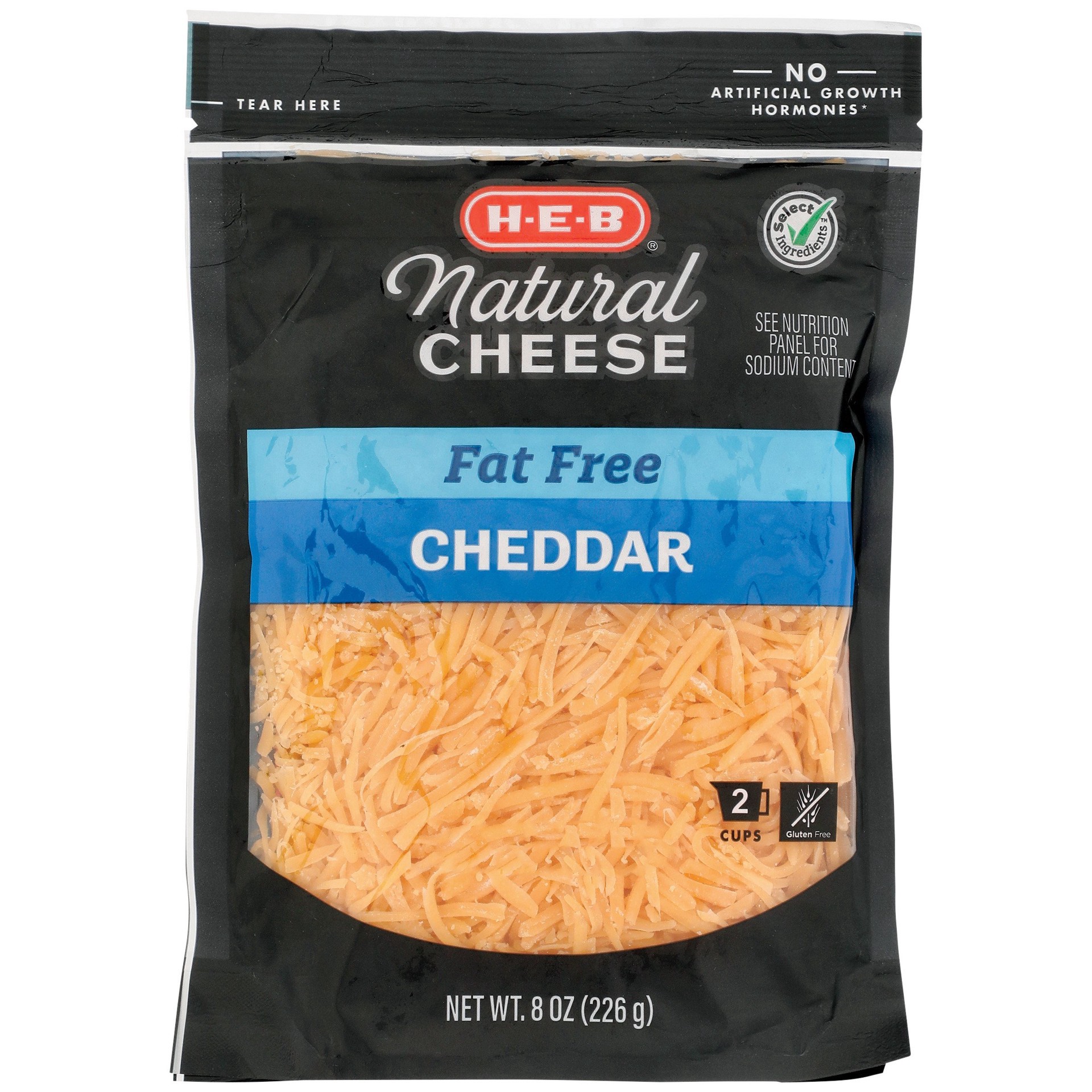 slide 1 of 1, H-E-B Fat Free Cheddar Fancy Shredded Cheese, 8 oz