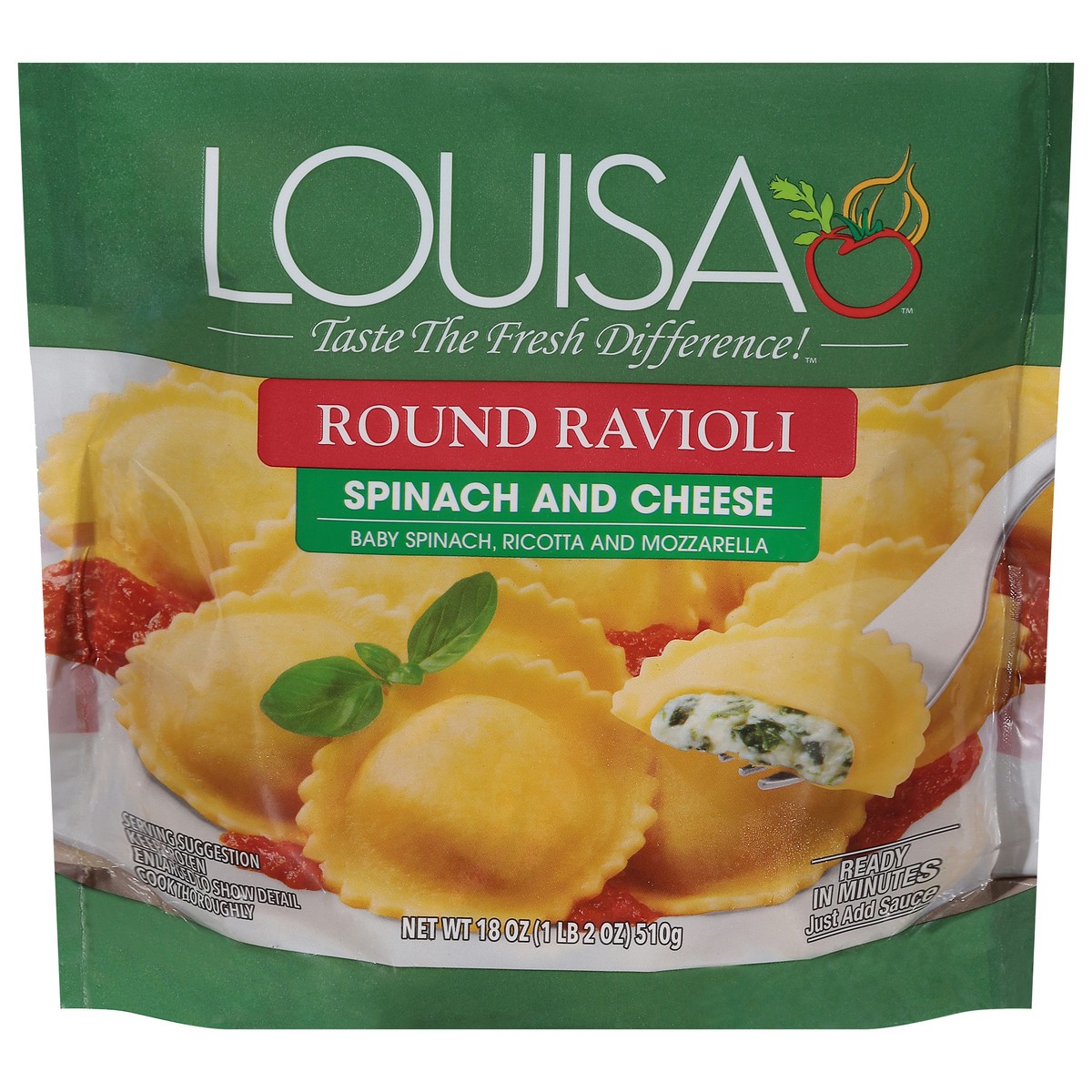 slide 1 of 9, Louisa Round Spinach and Cheese Ravioli 18 oz, 18 oz