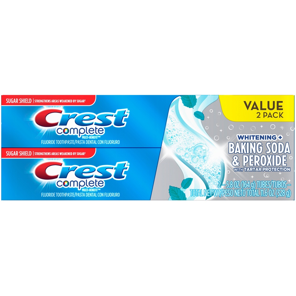 slide 1 of 3, Crest Complete Whitening Baking Soda And Peroxide Toothpaste, 5.8 oz, 2 ct