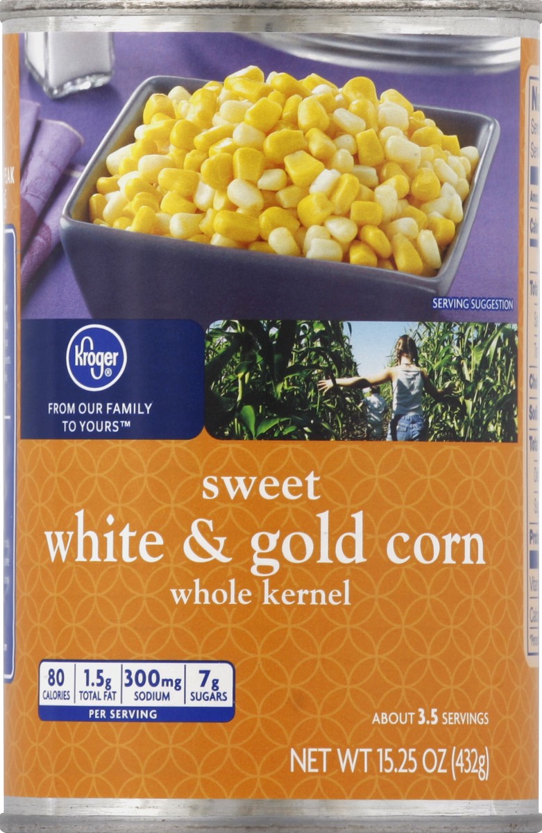 slide 2 of 6, Kroger Sweet White & Gold Whole Kernel Corn - 15.25 oz, 15.25 oz