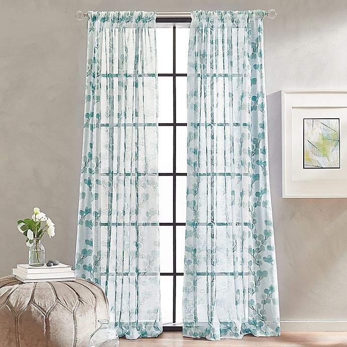 slide 1 of 1, Peri Home Kelly Floral Sheer Rod Pocket Window Curtain Panel - Aqua, 108 in