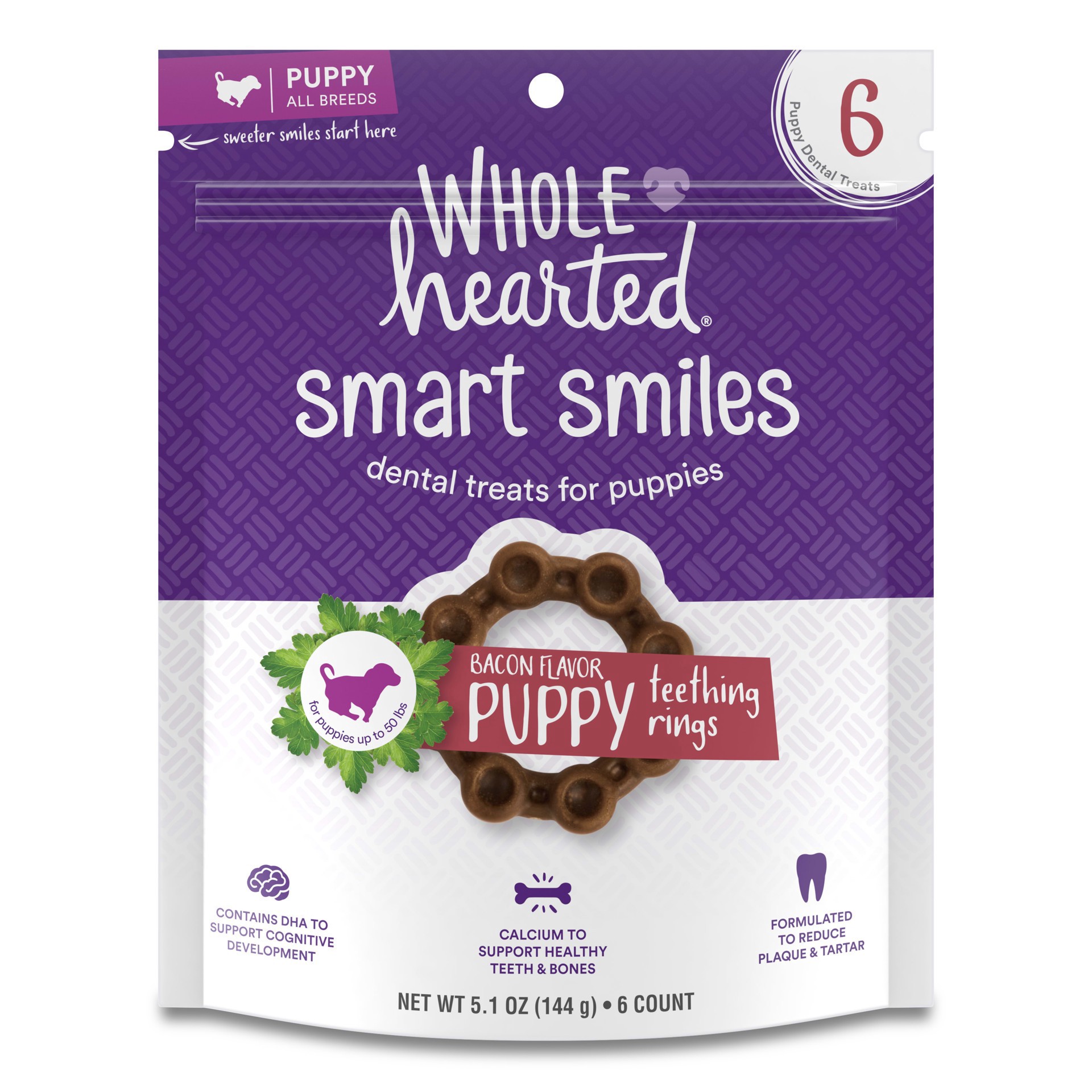 slide 1 of 1, Wholehearted Smart Smiles Bacon Flavor Puppy Dental Ring 5.1 oz, 1 ct