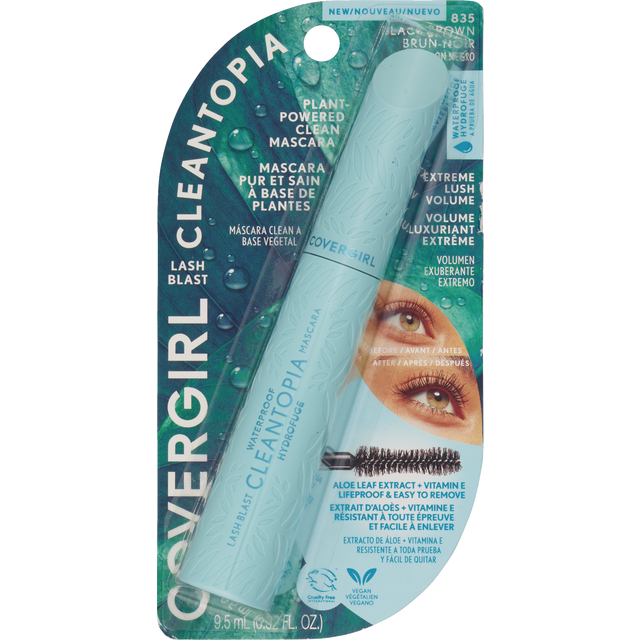 slide 1 of 9, CoverGirl Lash Blast Cleantopia Waterproof Mascara, Black Brown, 1 in
