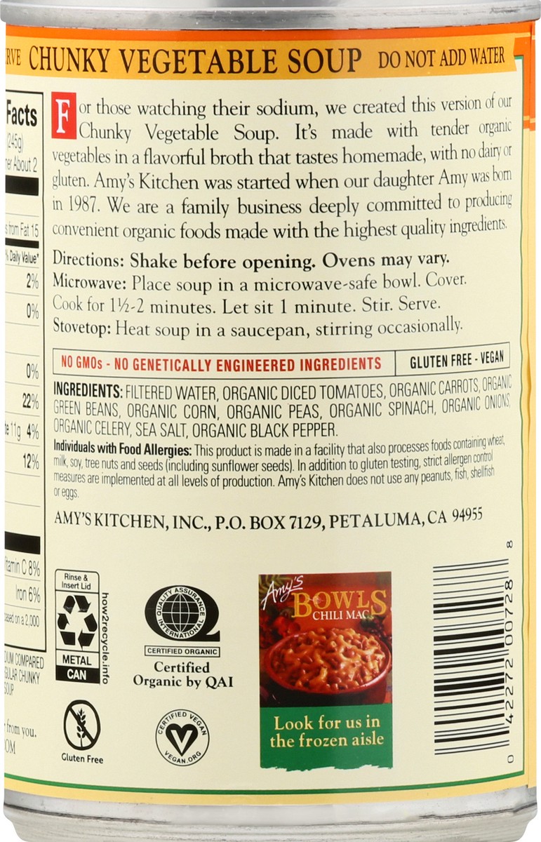 slide 5 of 9, Amy's Chunky Vegetable Soup, Light in Sodium, 14.3 oz