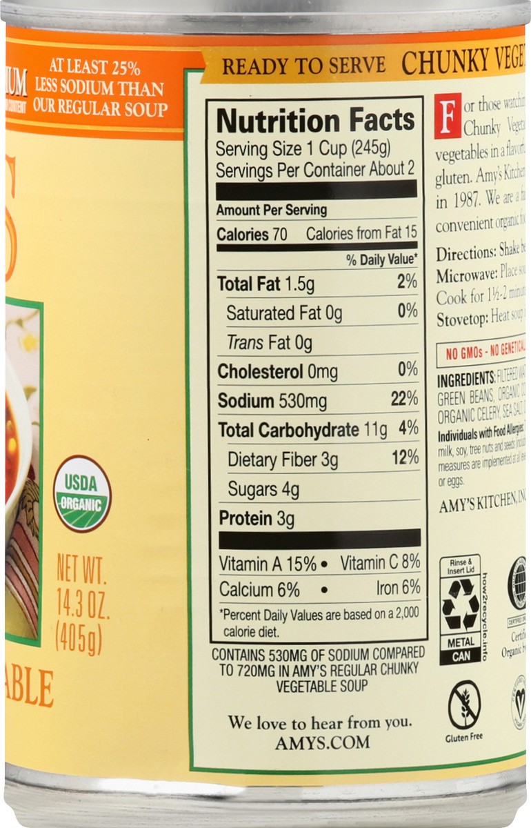 slide 3 of 9, Amy's Chunky Vegetable Soup, Light in Sodium, 14.3 oz