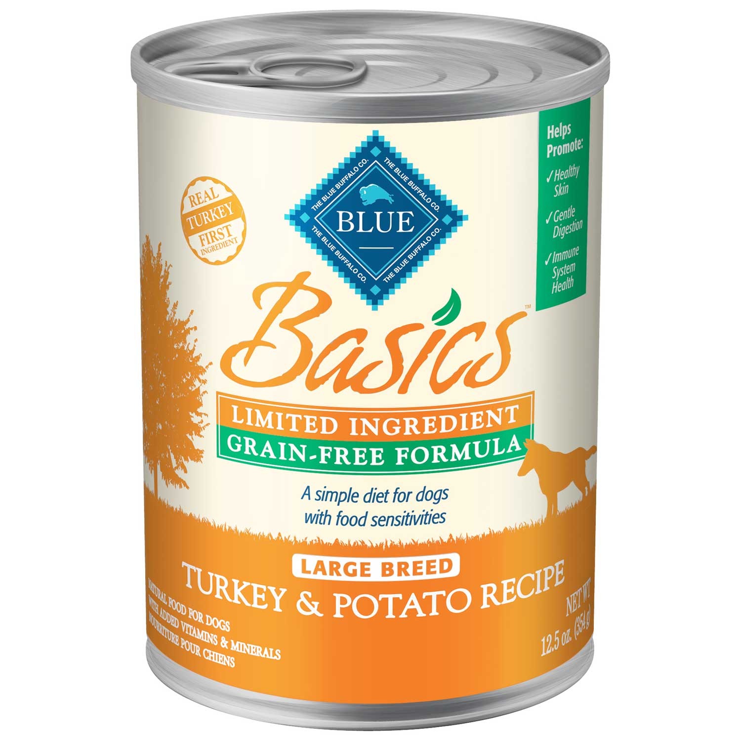 slide 1 of 1, Blue Buffalo Blue Basics Lid & Grain Free Large Breed Turkey Canned Adult Dog Food, 12.5 oz