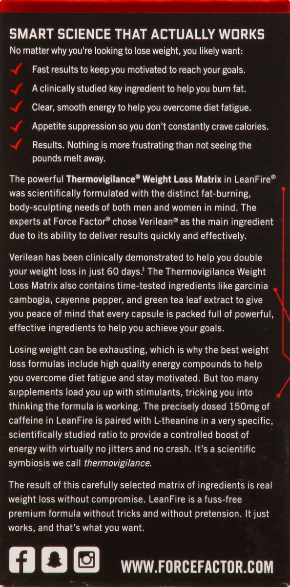 slide 7 of 13, Force Factor Leanfire Potent Thermogenic Fat Burner 30 ea, 30 ct