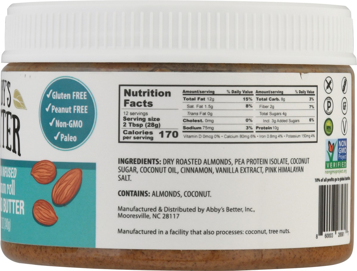 slide 11 of 13, Abby's Better Protein Infused Cinnamon Roll Almond Butter 12 oz, 12 oz