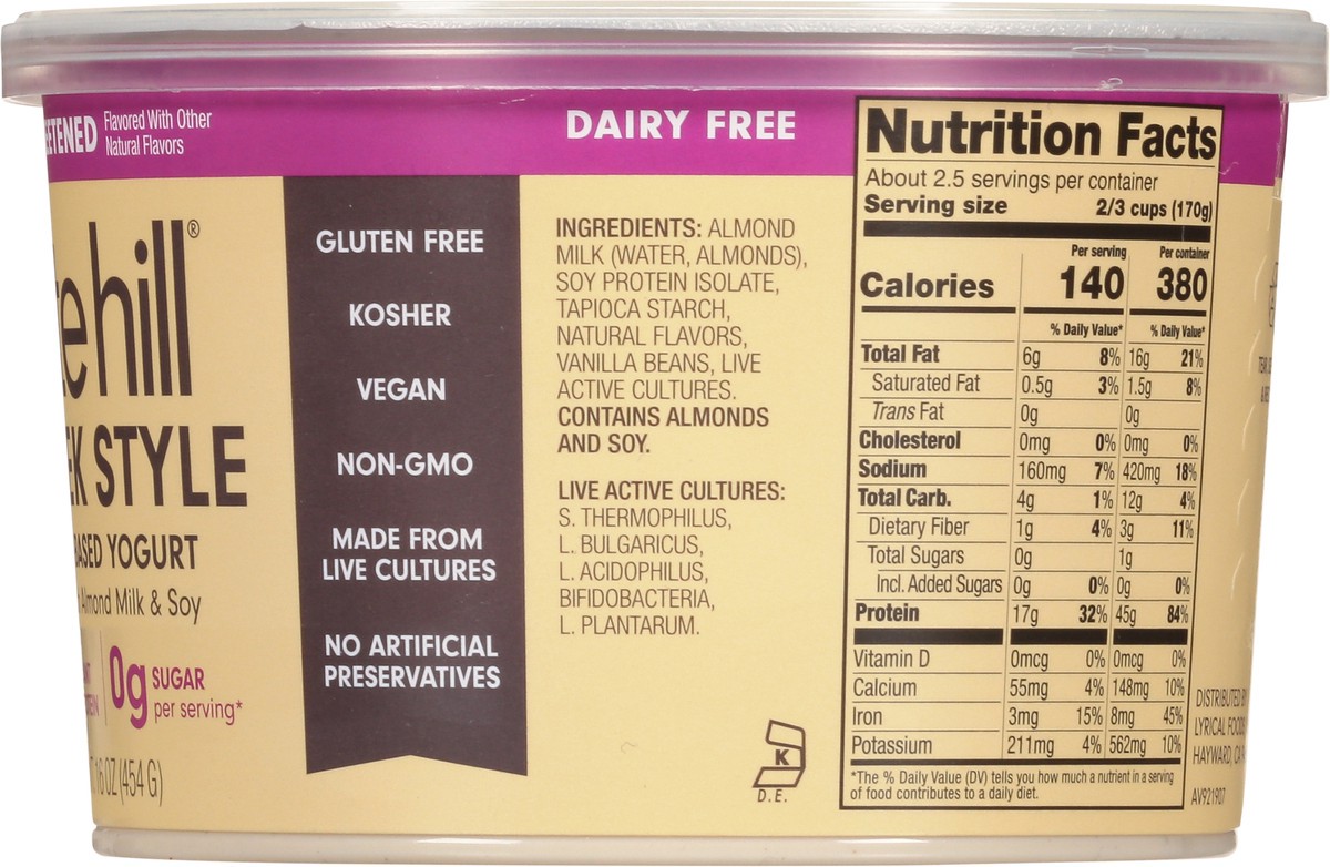 slide 8 of 9, Kite Hill Unsweetened Vanilla Greek Style Plant-Based Yogurt 16 oz, 1 ct