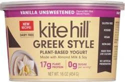 Kite Hill Unsweetened Vanilla Greek Style Plant-Based Yogurt 16 oz