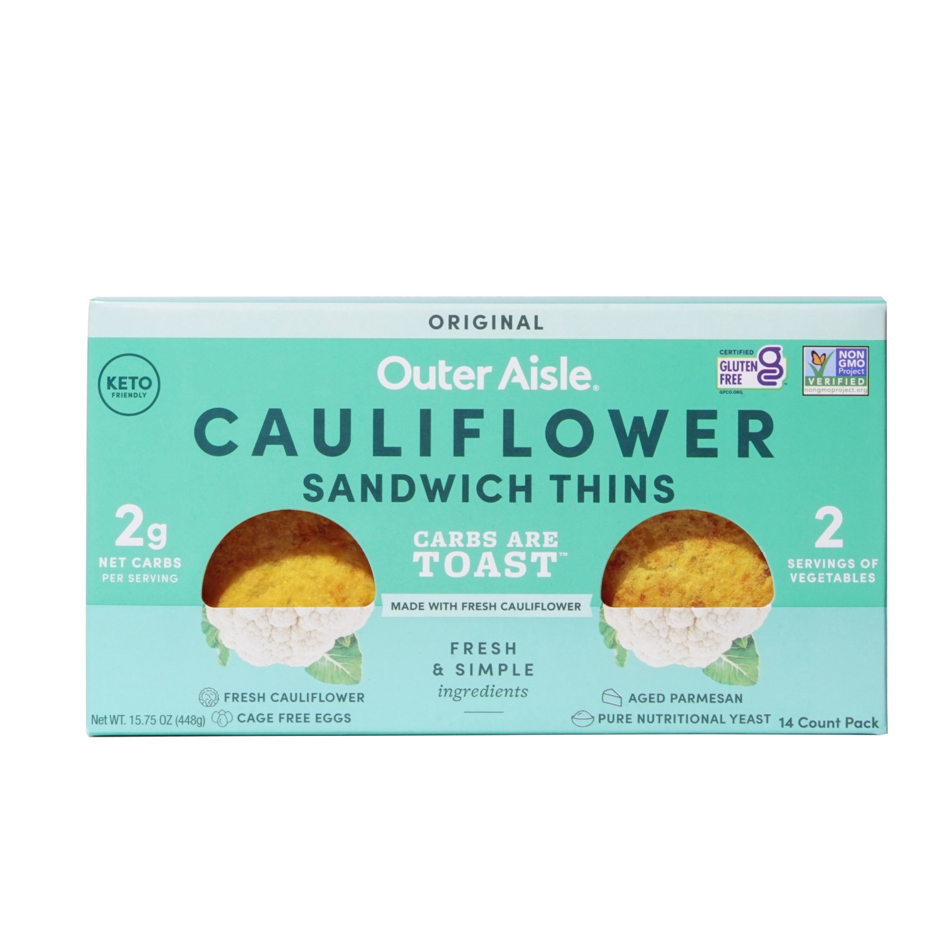 slide 1 of 2, Outer Aisle Gourmet Cauliflower Sandwich Thins, 