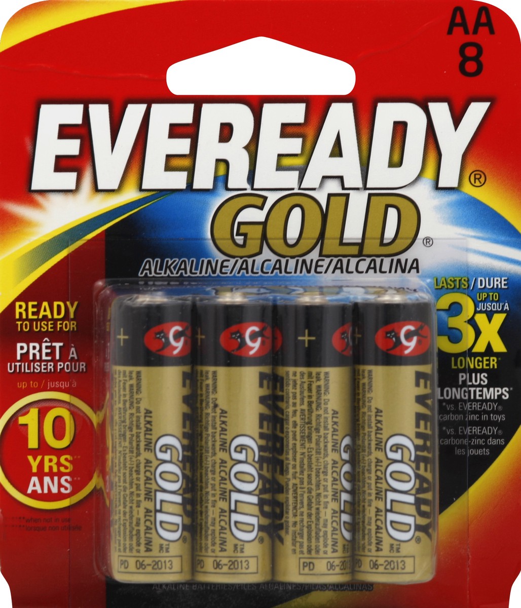 slide 2 of 3, Eveready Gold Alkaline AA Batteries, 8 Pack of Double A Batteries, 8 ct