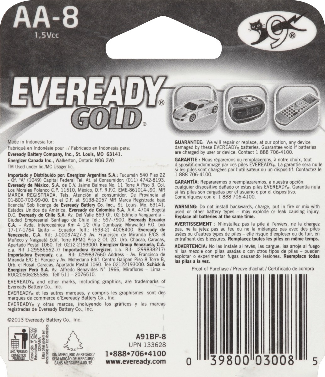 slide 3 of 3, Eveready Gold Alkaline AA Batteries, 8 Pack of Double A Batteries, 8 ct