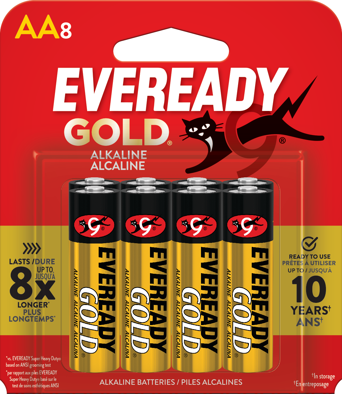 slide 1 of 3, Eveready Gold Alkaline AA Batteries, 8 Pack of Double A Batteries, 8 ct