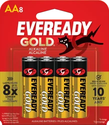 Eveready Gold Alkaline AA Batteries, 8 Pack of Double A Batteries