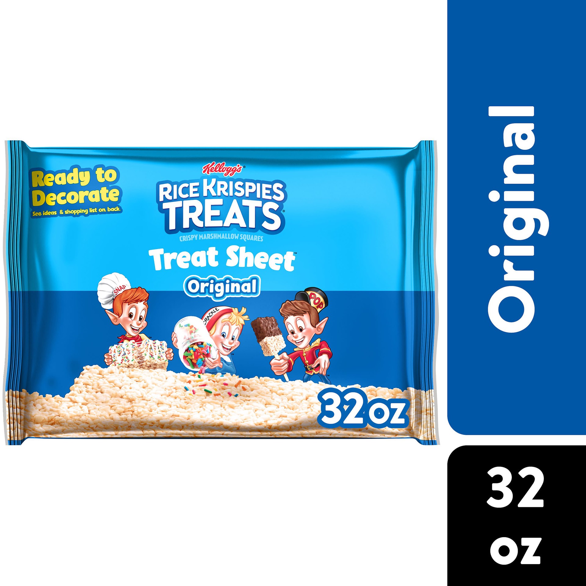 slide 1 of 7, Rice Krispies Treats Marshmallow Treat Sheet, Kids Snacks, Baking Project, Original, 32oz Bag, 1 Sheet, 32 oz