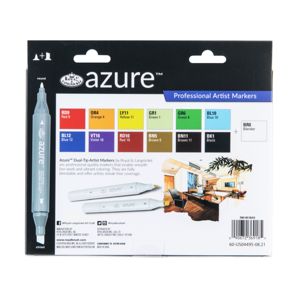 Royal & Langnickel Azure Alcohol-Based Marker Set, Basic Colors 13 ct