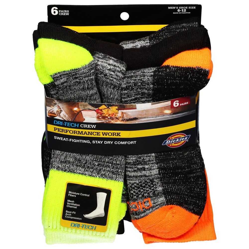 slide 4 of 6, Dickies® Dri-Tech Crew Mens Socks, 6 pair
