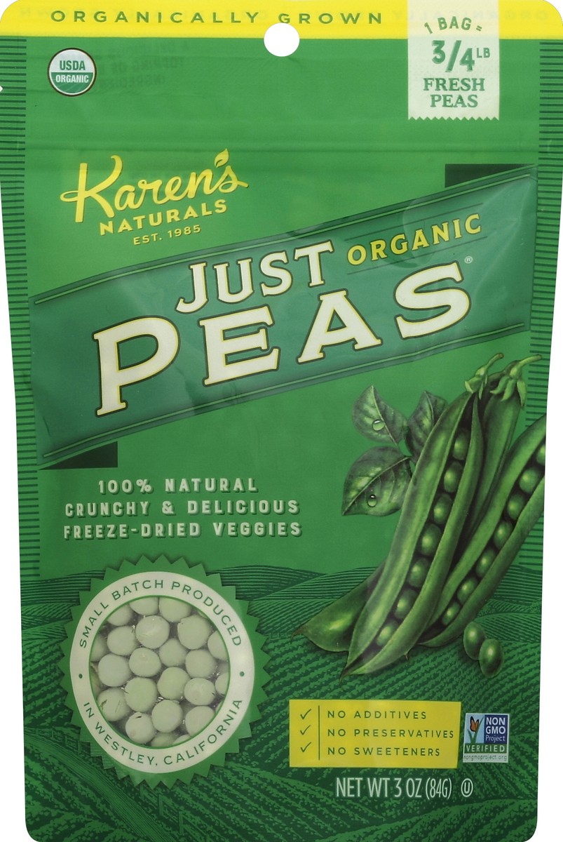 slide 2 of 2, Karen's Naturals Just Peas 3 oz, 3.5 oz