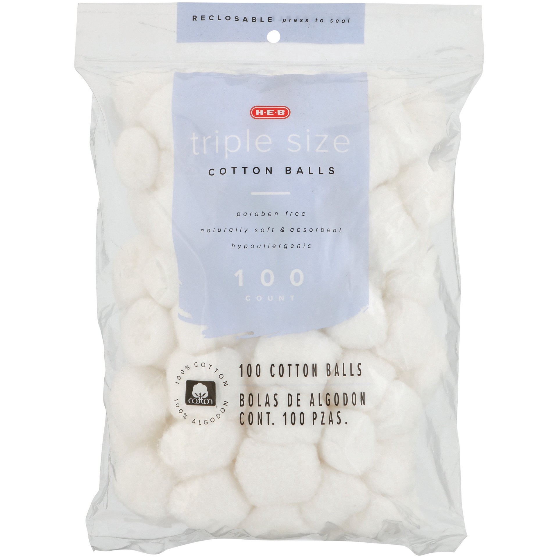 slide 1 of 1, H-E-B Triple Size Cotton Balls, 100 ct