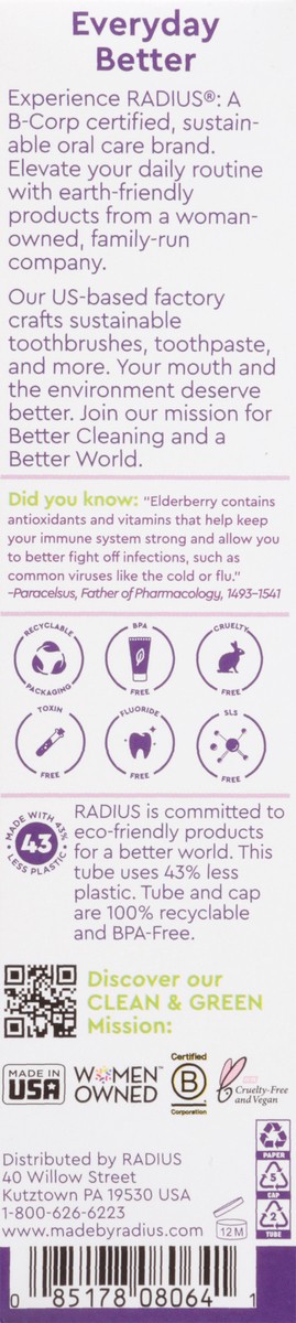 slide 13 of 14, Radius Immuniminty Elderberry Mint Toothpaste, 2.5 oz