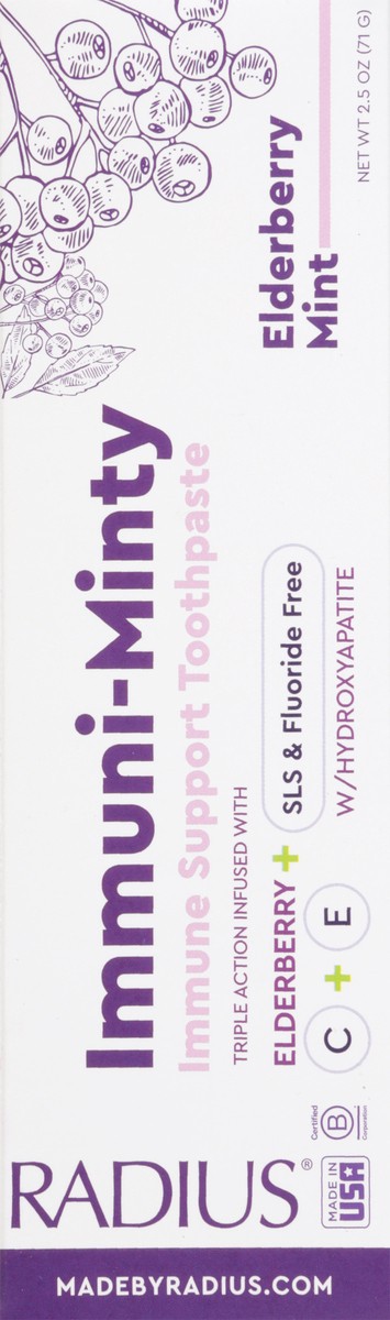 slide 6 of 14, Radius Immuniminty Elderberry Mint Toothpaste, 2.5 oz