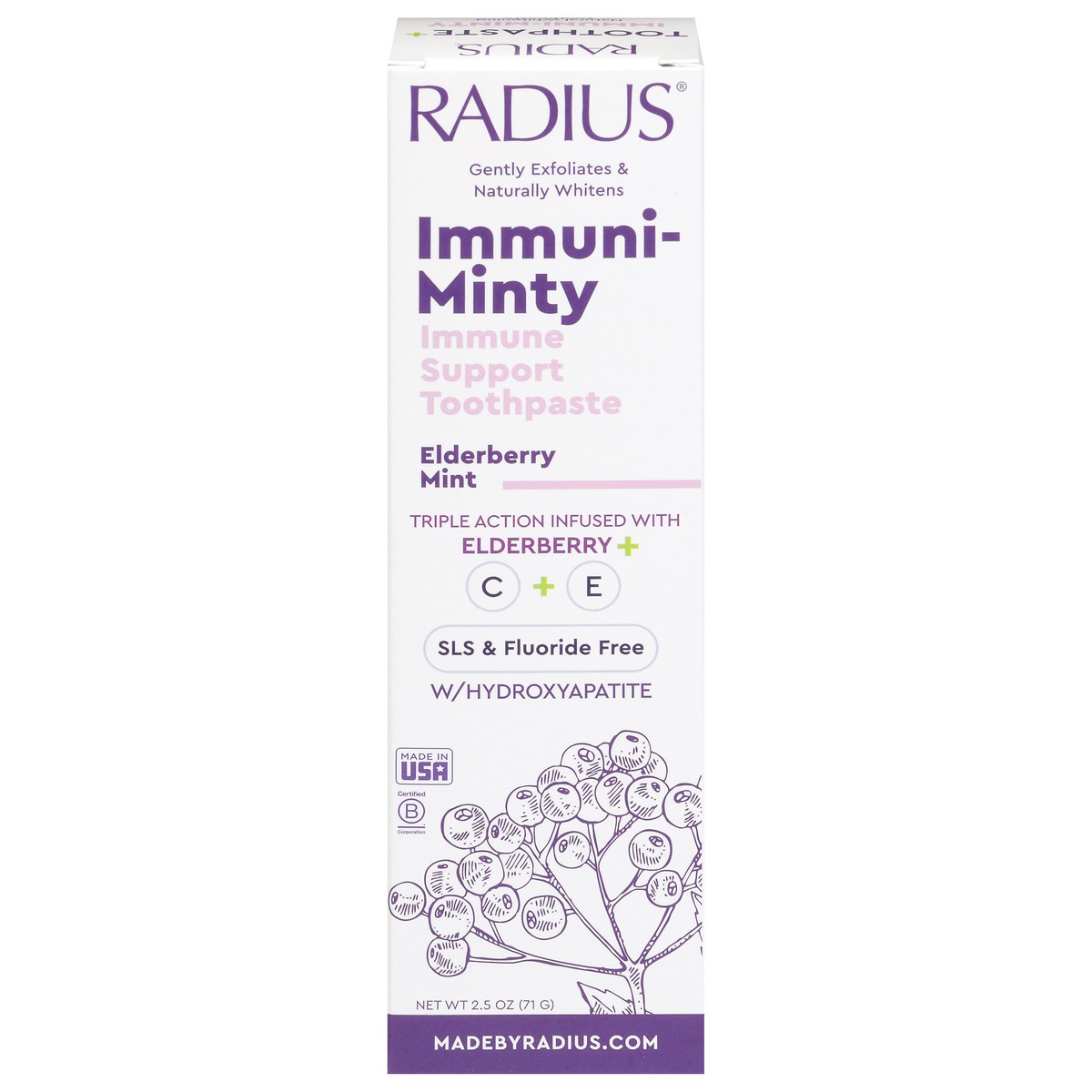 slide 1 of 14, Radius Immuniminty Elderberry Mint Toothpaste, 2.5 oz