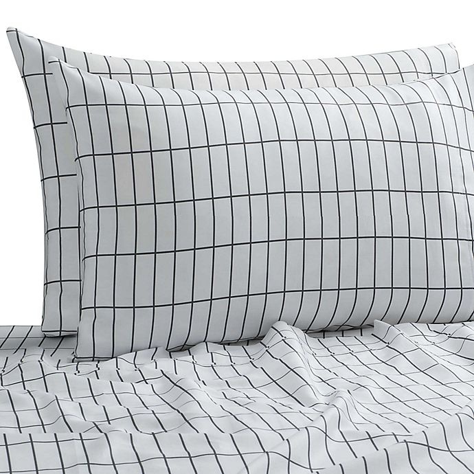 slide 1 of 1, SALT Elongated Plaid 300-Thread-Count Full/Full XL Sheet Set - White/Multi, 1 ct