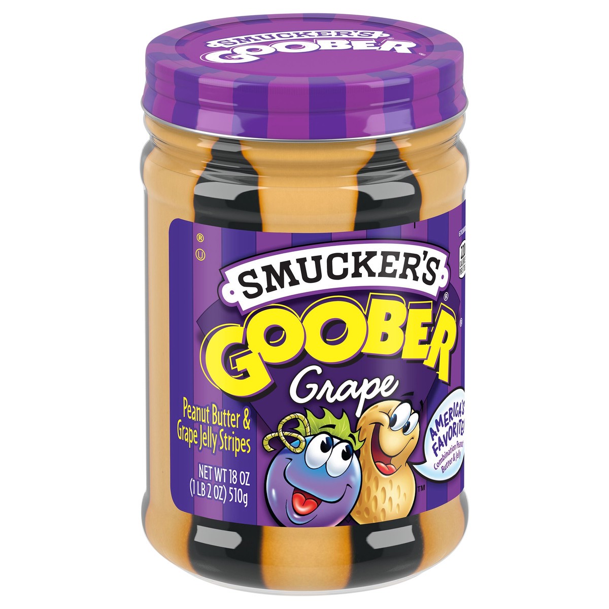 slide 5 of 8, Smucker's Goober Peanut Butter and Grape Jelly Stripes, 18 Ounces, 18 oz