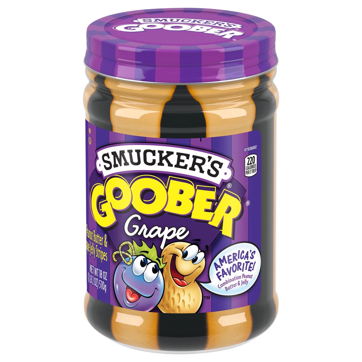 slide 7 of 8, Smucker's Goober Peanut Butter and Grape Jelly Stripes, 18 Ounces, 18 oz