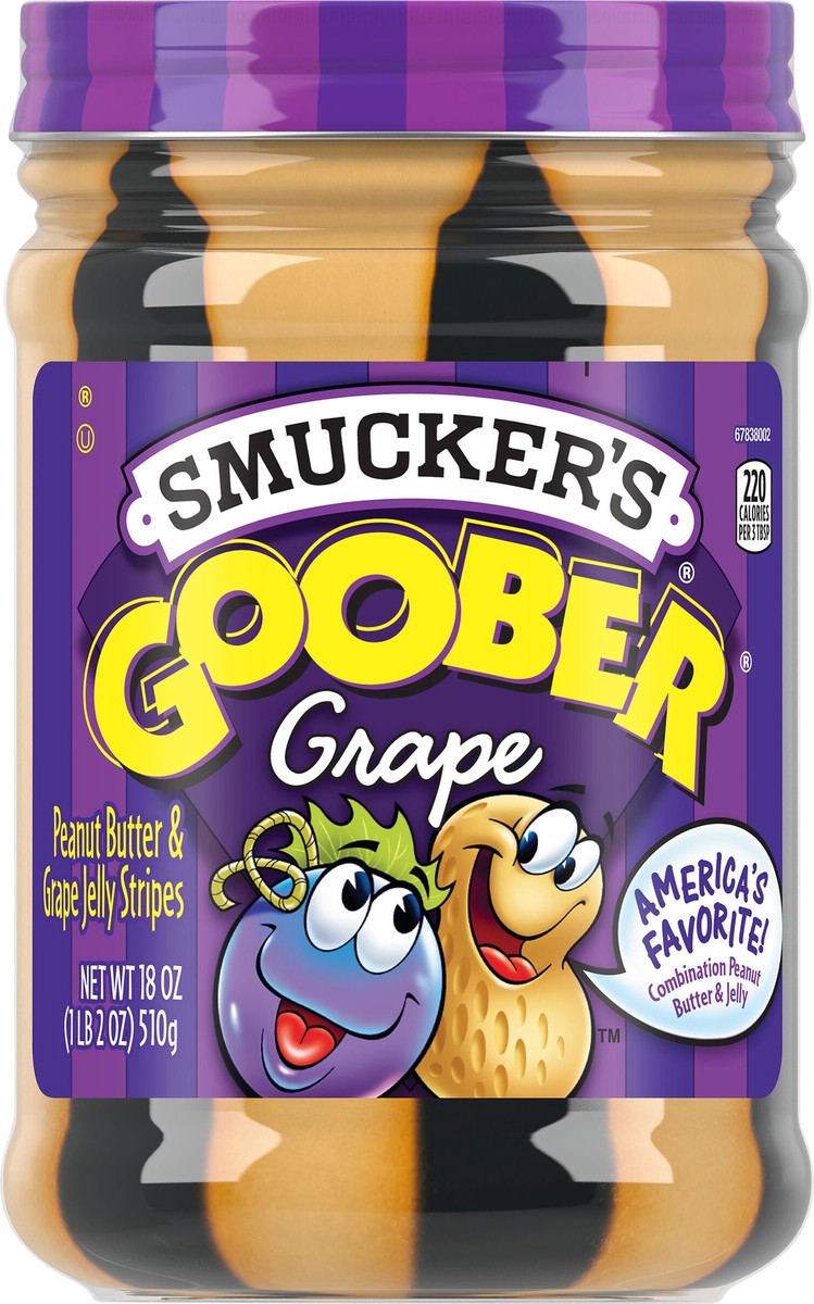 slide 2 of 8, Smucker's Goober Peanut Butter and Grape Jelly Stripes, 18 Ounces, 18 oz