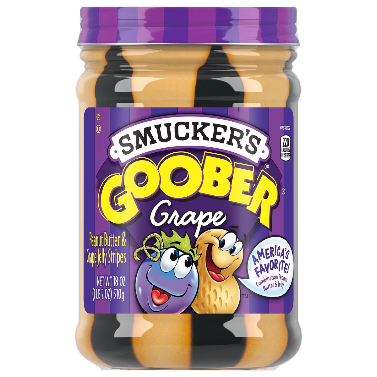 slide 1 of 8, Smucker's Goober Grape, Peanut Butter & Grape Jelly Stripes, 18 Oz. Jar, 18 oz