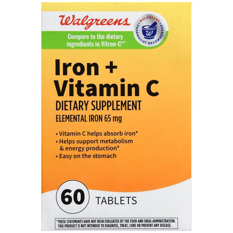 slide 2 of 5, Walgreens Iron + Vitamin C, 60 ct