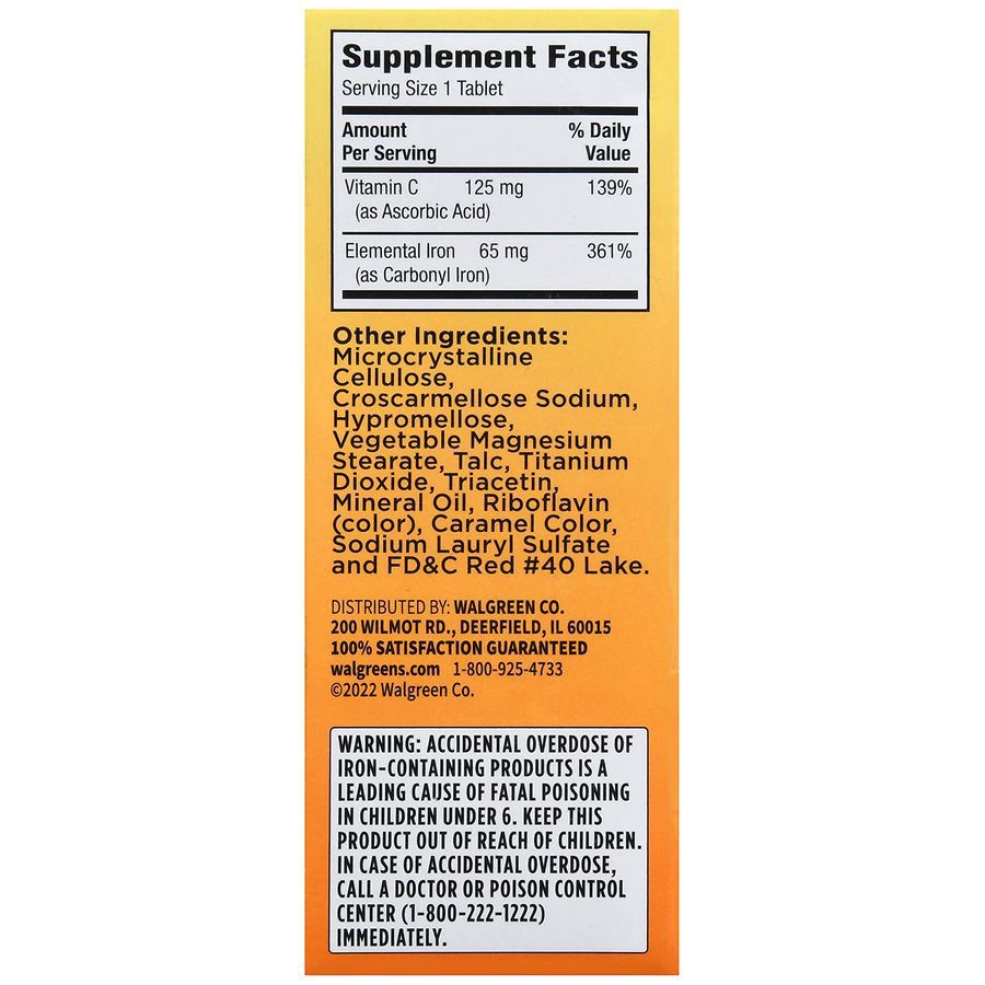 slide 3 of 5, Walgreens Iron + Vitamin C, 60 ct