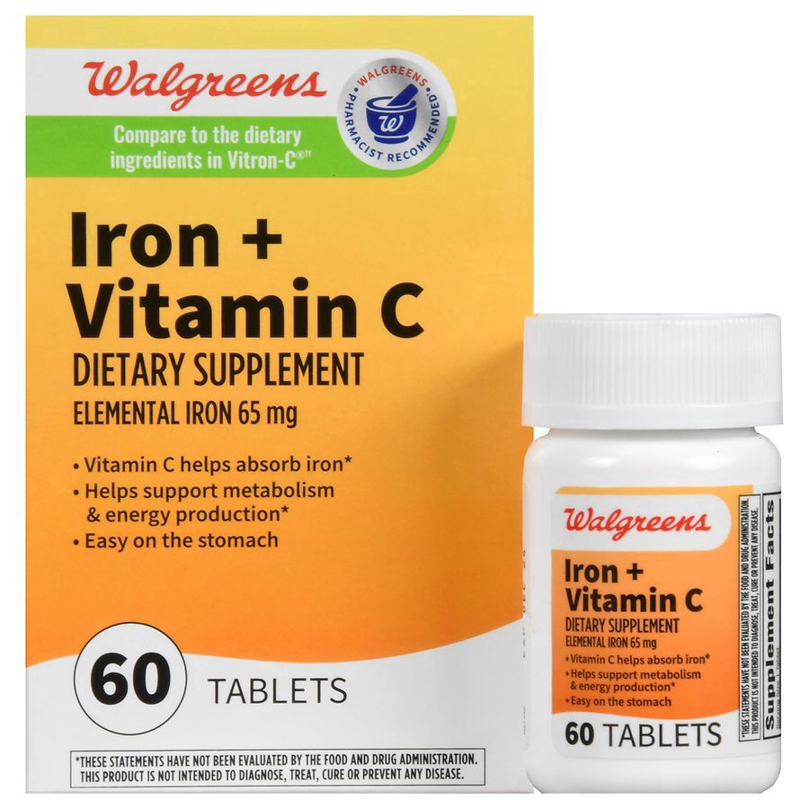 slide 1 of 5, Walgreens Iron + Vitamin C, 60 ct