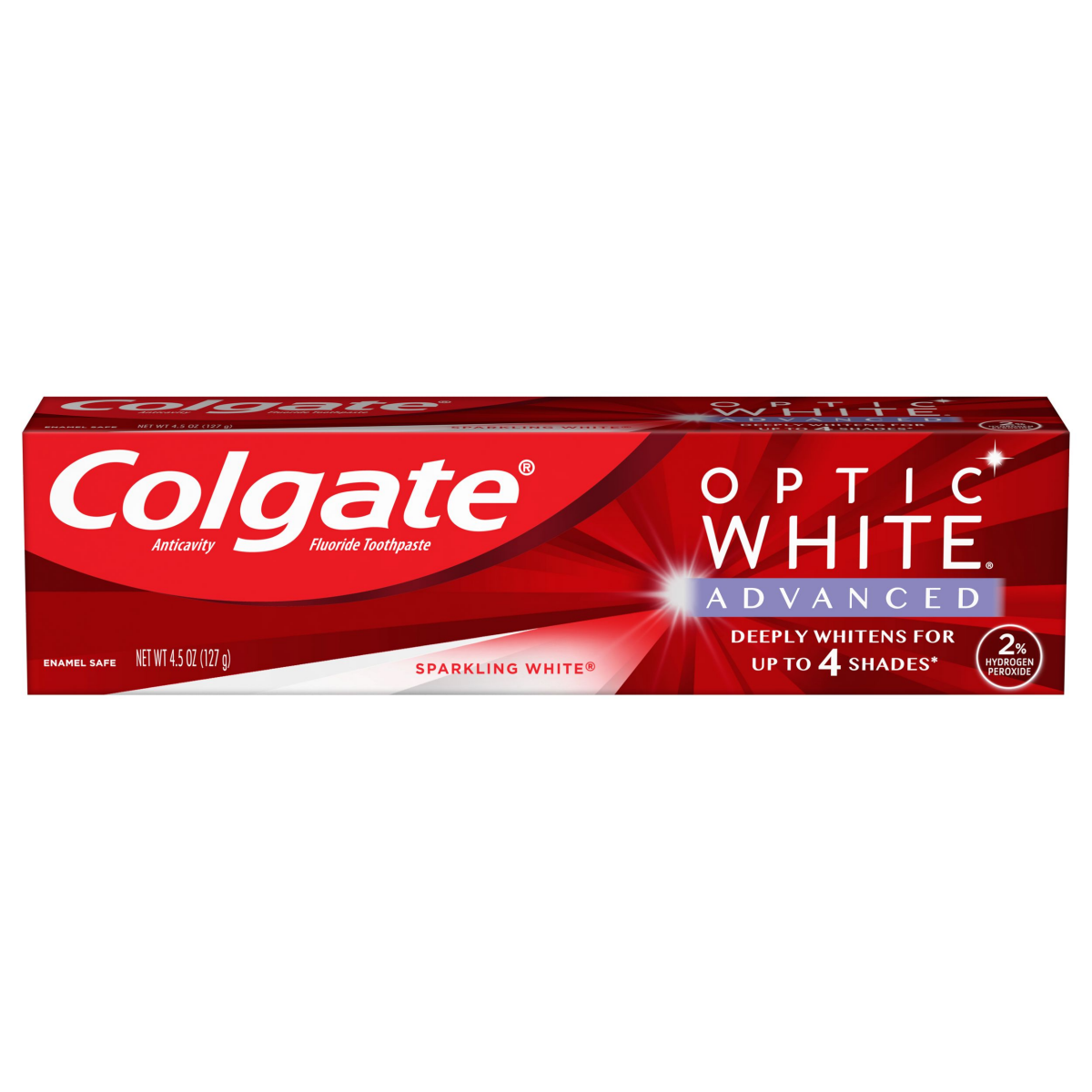 slide 1 of 10, Colgate Optic White Advanced Teeth Whitening Toothpaste, Sparkling White, 4.5 Ounce, 4.5 oz