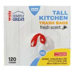 Weis Quality 13 Gallon Drawstring Fresh Scent Tall Kitchen Trash Bags