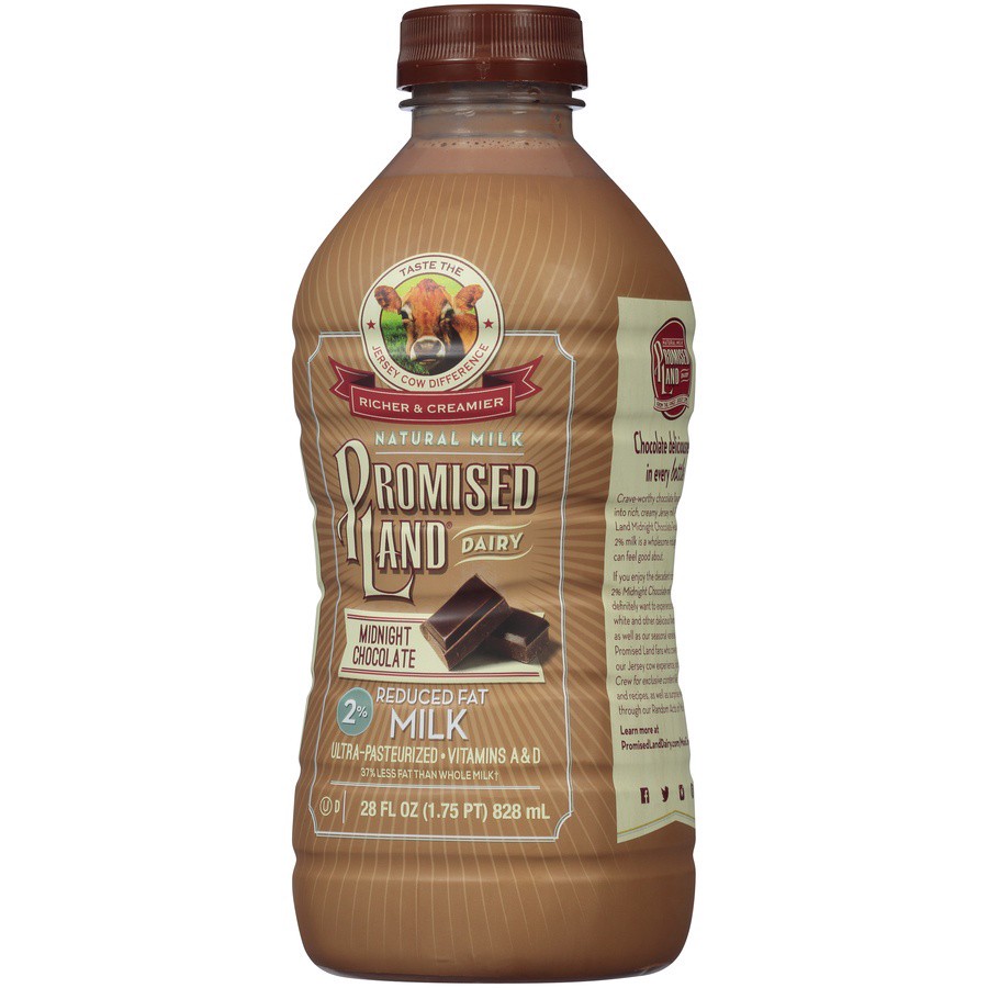 slide 3 of 8, Promised Land Dairy Reduced Fat Midnight Chocolate Milk, 28 fl oz