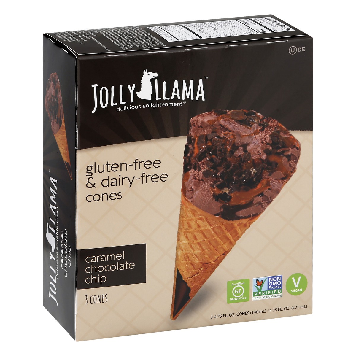 slide 3 of 9, Jolly Llama Gluten Free & Dairy Free Caramel Chocolate Chip Cones, 14.25 fl oz