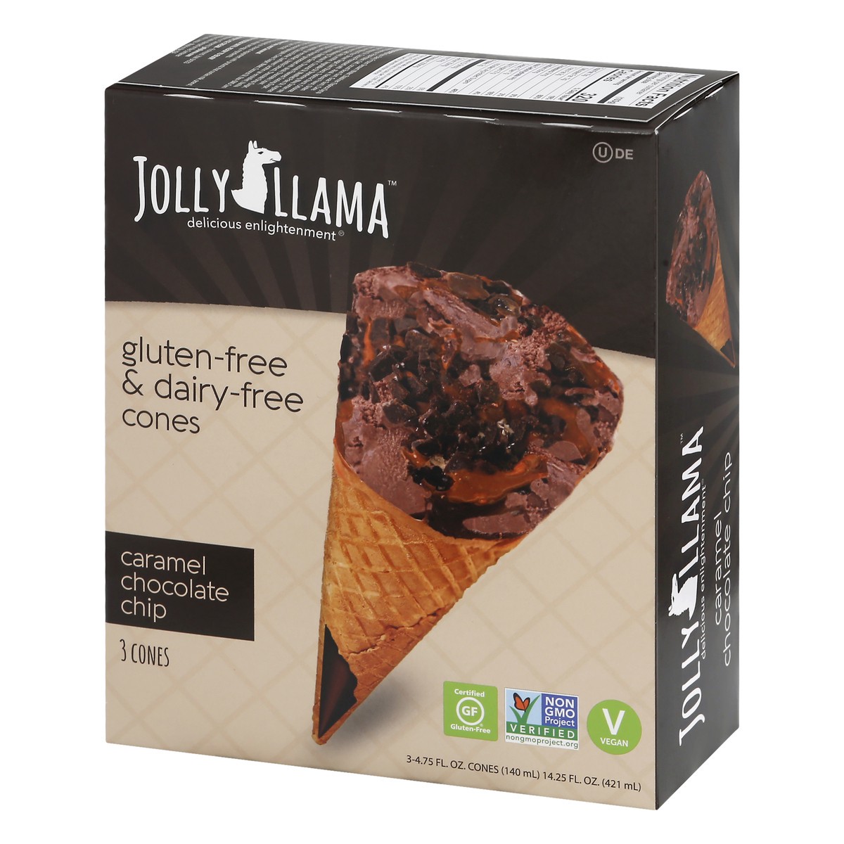 slide 4 of 9, Jolly Llama Gluten Free & Dairy Free Caramel Chocolate Chip Cones, 14.25 fl oz