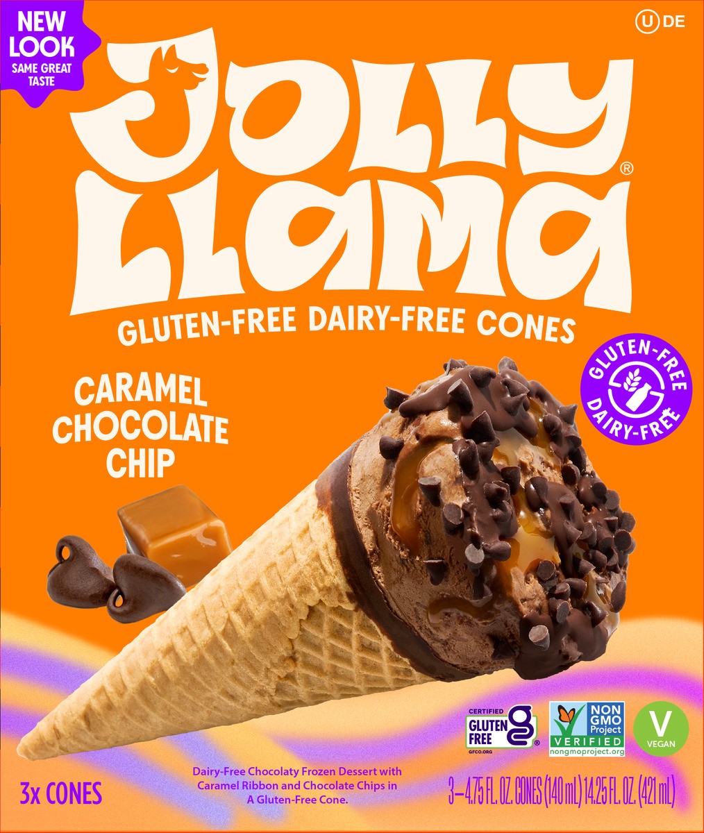 slide 6 of 9, Jolly Llama Gluten Free & Dairy Free Caramel Chocolate Chip Cones, 14.25 fl oz