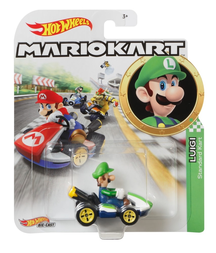 slide 1 of 1, Mattel Hot Wheels Mario Kart Luigi Standard Kart Toy Car, 1 ct