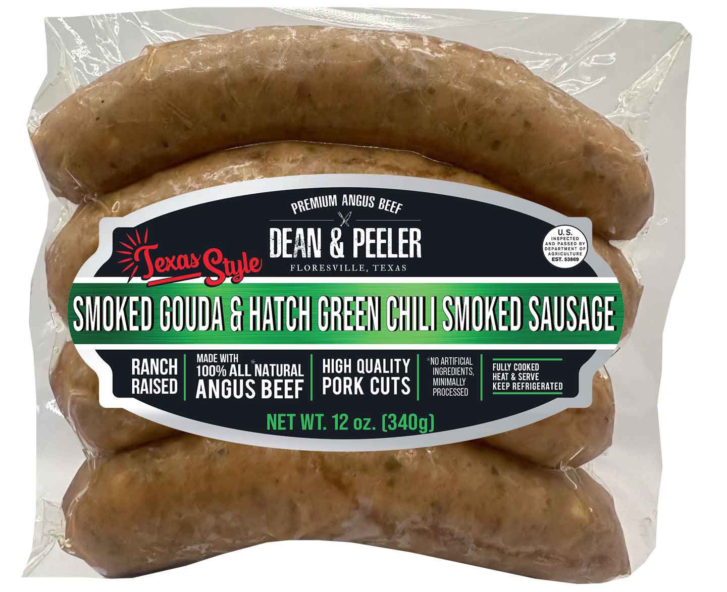 slide 1 of 1, Dean & Peeler Smoked Gouda Hatch Chili Sausage, 12 oz