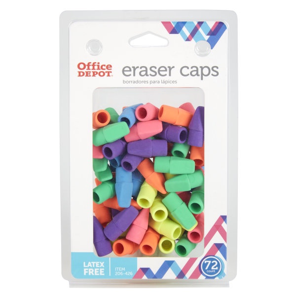 slide 1 of 2, Office Depot Brand Eraser Caps, Assorted Colors, Pack Of 72, 72 ct