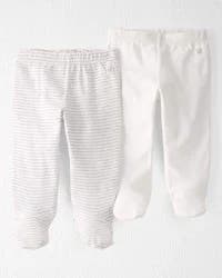 Littleplanet Baby 2-Pack Organic Cotton Rib Footed Pants - Heather Grey Stripe, Sweet Cream NB